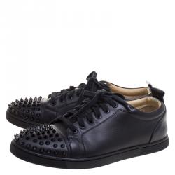 Christian Louboutin Black Leather Gondolaclou Spike Lace Up Sneakers Size 42.5