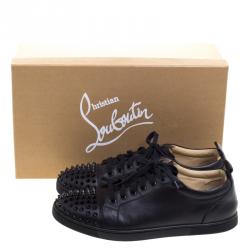 Christian Louboutin Black Leather Gondolaclou Spike Lace Up Sneakers Size 42.5