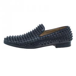 Pre Owned Christian Louboutin Black Rollerboy Spikes Smoking Slippers Size 43