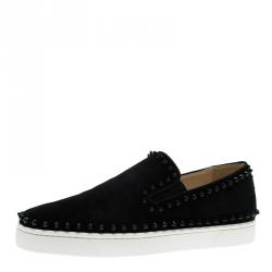 Pre Owned Christian Louboutin Black Suede Pik Boat Skater Sneakers Size 40