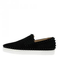 Pre Owned Christian Louboutin Black Suede Pik Boat Skater Sneakers Size 40