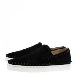 Pre Owned Christian Louboutin Black Suede Pik Boat Skater Sneakers Size 40