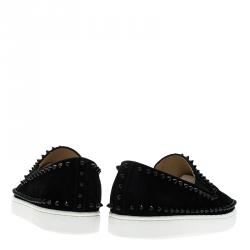 Pre Owned Christian Louboutin Black Suede Pik Boat Skater Sneakers Size 40