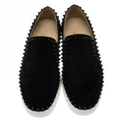 Pre Owned Christian Louboutin Black Suede Pik Boat Skater Sneakers Size 40