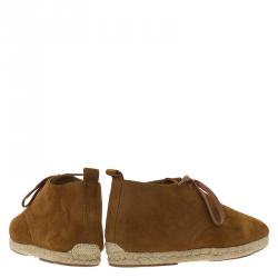 Pre Owned Christian Louboutin Brown Suede Alentejohn Lace Up Espadrille Boots Size 43