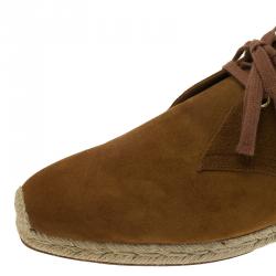 Pre Owned Christian Louboutin Brown Suede Alentejohn Lace Up Espadrille Boots Size 43