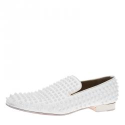 Christian Louboutin White Spiked Leather Dandelion Slip-On Size 42.5