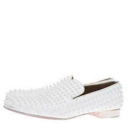 Pre Owned Christian Louboutin White Spiked Leather Dandelion Slip-On Size 42.5