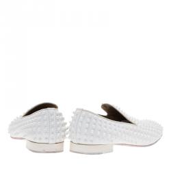 Pre Owned Christian Louboutin White Spiked Leather Dandelion Slip-On Size 42.5