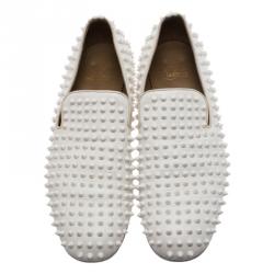 Pre Owned Christian Louboutin White Spiked Leather Dandelion Slip-On Size 42.5