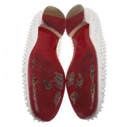 Pre Owned Christian Louboutin White Spiked Leather Dandelion Slip-On Size 42.5