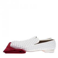 Pre Owned Christian Louboutin White Spiked Leather Dandelion Slip-On Size 42.5