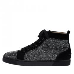 Christian Louboutin Black Strass Suede Louis High Top Sneakers Size 43