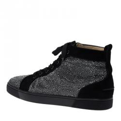 Christian Louboutin Black Strass Suede Louis High Top Sneakers Size 43