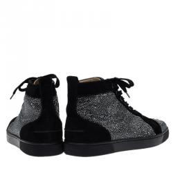 Christian Louboutin Black Strass Suede Louis High Top Sneakers Size 43