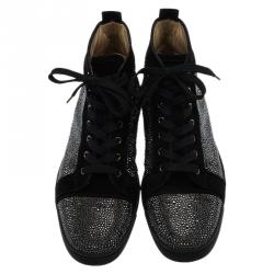 Christian Louboutin Black Strass Suede Louis High Top Sneakers Size 43