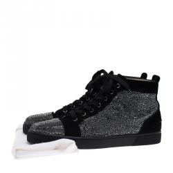 Christian Louboutin Black Strass Suede Louis High Top Sneakers Size 43