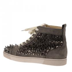 Christian Louboutin Grey Multi Level Spiked Suede Pik Pik Louis High Top Sneakers Size 43