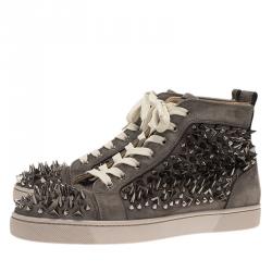 Christian Louboutin Grey Multi Level Spiked Suede Pik Pik Louis High Top Sneakers Size 43