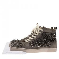 Christian Louboutin Grey Multi Level Spiked Suede Pik Pik Louis High Top Sneakers Size 43