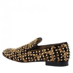 Pre Owned Christian Louboutin Leopard Calf Hair Spike Rollerboy Slip-On Size 42.5