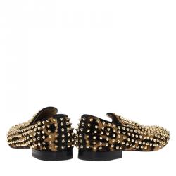 Pre Owned Christian Louboutin Leopard Calf Hair Spike Rollerboy Slip-On Size 42.5
