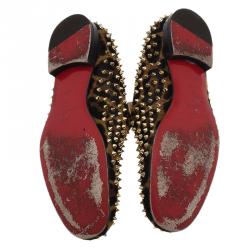 Pre Owned Christian Louboutin Leopard Calf Hair Spike Rollerboy Slip-On Size 42.5