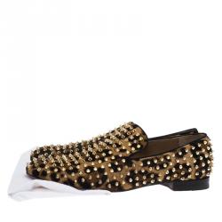 Pre Owned Christian Louboutin Leopard Calf Hair Spike Rollerboy Slip-On Size 42.5
