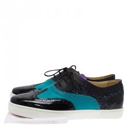 مملوكة مسبقًا Christian Louboutin Tricolor Glitter Brogue Leather Golfito Sneakers Size 42.5