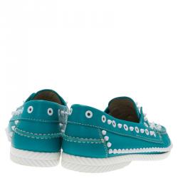 Christian Louboutin Turquoise Spike Leather Yacht Loafers Size 41.5