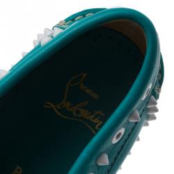 Christian Louboutin Turquoise Spike Leather Yacht Loafers Size 41.5