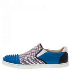 Christian Louboutin Blue Spike Leather and Loubi Print Nazapunta Skate Sneakers Size 42