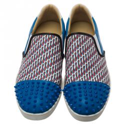 Christian Louboutin Blue Spike Leather and Loubi Print Nazapunta Skate Sneakers Size 42