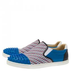 Christian Louboutin Blue Spike Leather and Loubi Print Nazapunta Skate Sneakers Size 42