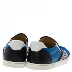 Christian Louboutin Blue Spike Leather and Loubi Print Nazapunta Skate Sneakers Size 42