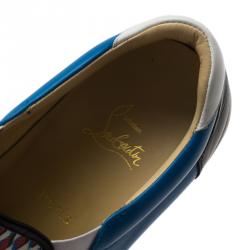 Christian Louboutin Blue Spike Leather and Loubi Print Nazapunta Skate Sneakers Size 42