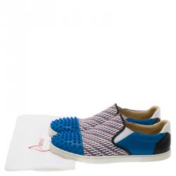 Christian Louboutin Blue Spike Leather and Loubi Print Nazapunta Skate Sneakers Size 42