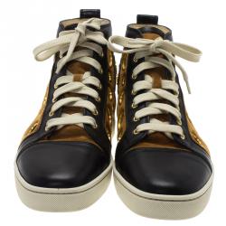  Christian Louboutin Black Leather and Brown Suede Mika On Stage High Top Sneakers Size 43