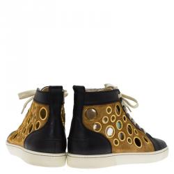  Christian Louboutin Black Leather and Brown Suede Mika On Stage High Top Sneakers Size 43