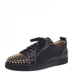Christian Louboutin Black Leather Rush Spike Lace Up Sneakers Size 43