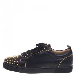 Christian Louboutin Black Leather Rush Spike Lace Up Sneakers Size 43