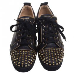 Christian Louboutin Black Leather Rush Spike Lace Up Sneakers Size 43