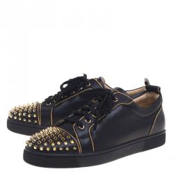 Christian Louboutin Black Leather Rush Spike Lace Up Sneakers Size 43