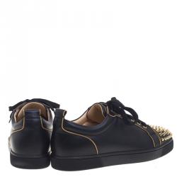 Christian Louboutin Black Leather Rush Spike Lace Up Sneakers Size 43