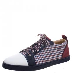 Christian Louboutin Two Tone Leather And Checkered Fabric Low Top Sneakers Size 43.5