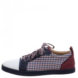 Christian Louboutin Two Tone Leather And Checkered Fabric Low Top Sneakers Size 43.5