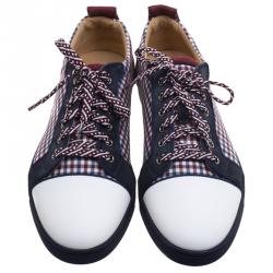 Christian Louboutin Two Tone Leather And Checkered Fabric Low Top Sneakers Size 43.5