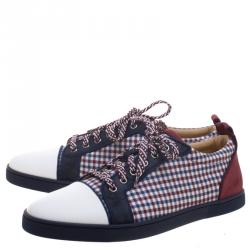 Christian Louboutin Two Tone Leather And Checkered Fabric Low Top Sneakers Size 43.5