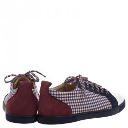 Christian Louboutin Two Tone Leather And Checkered Fabric Low Top Sneakers Size 43.5