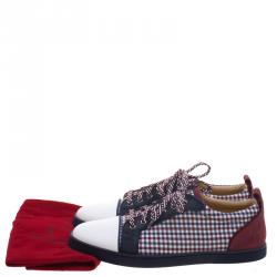 Christian Louboutin Two Tone Leather And Checkered Fabric Low Top Sneakers Size 43.5